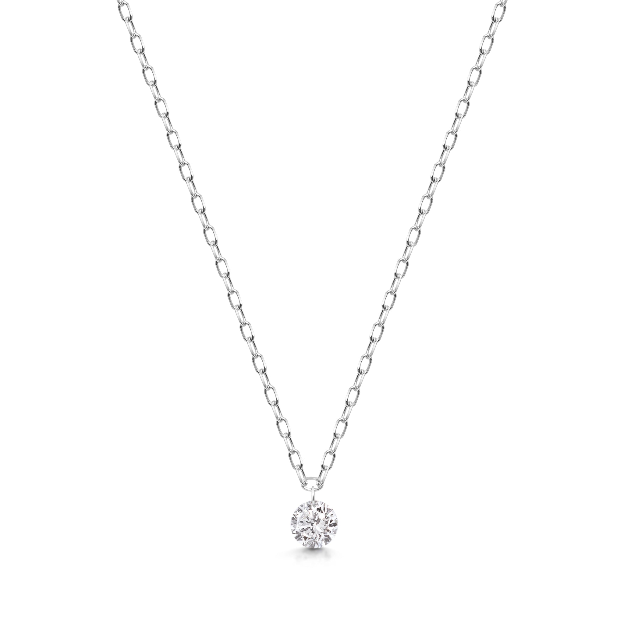 Stella Halskette aus 18 Karat Weißgold mit freischwebendem 0,21 ct Diamanten - zarte, minimalistische Diamantkette für Damen.