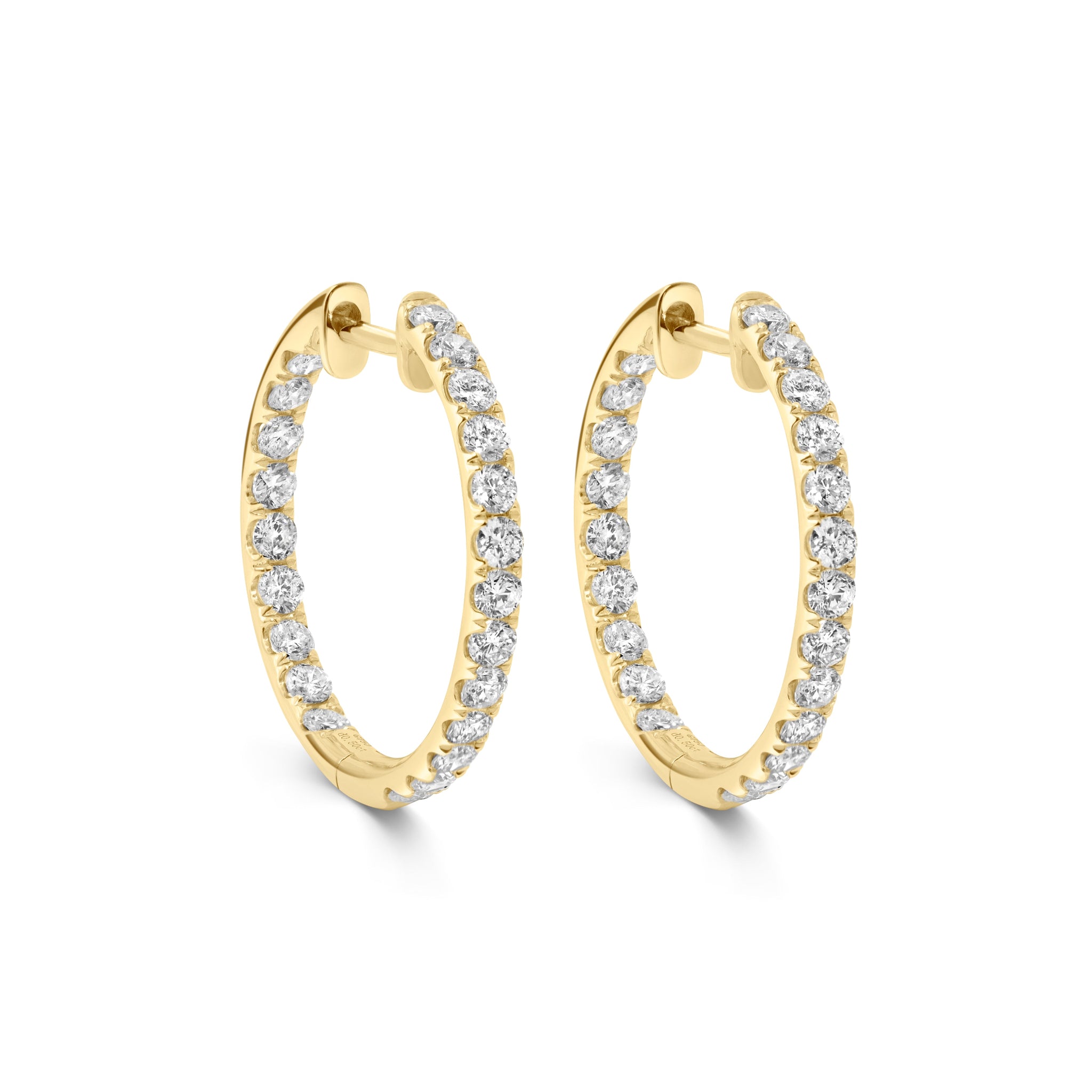 18-Karat-Gelbgold-Creolen mit innen und außen gefassten Diamanten -luxuriöser, funkelnder Ohrschmuck.