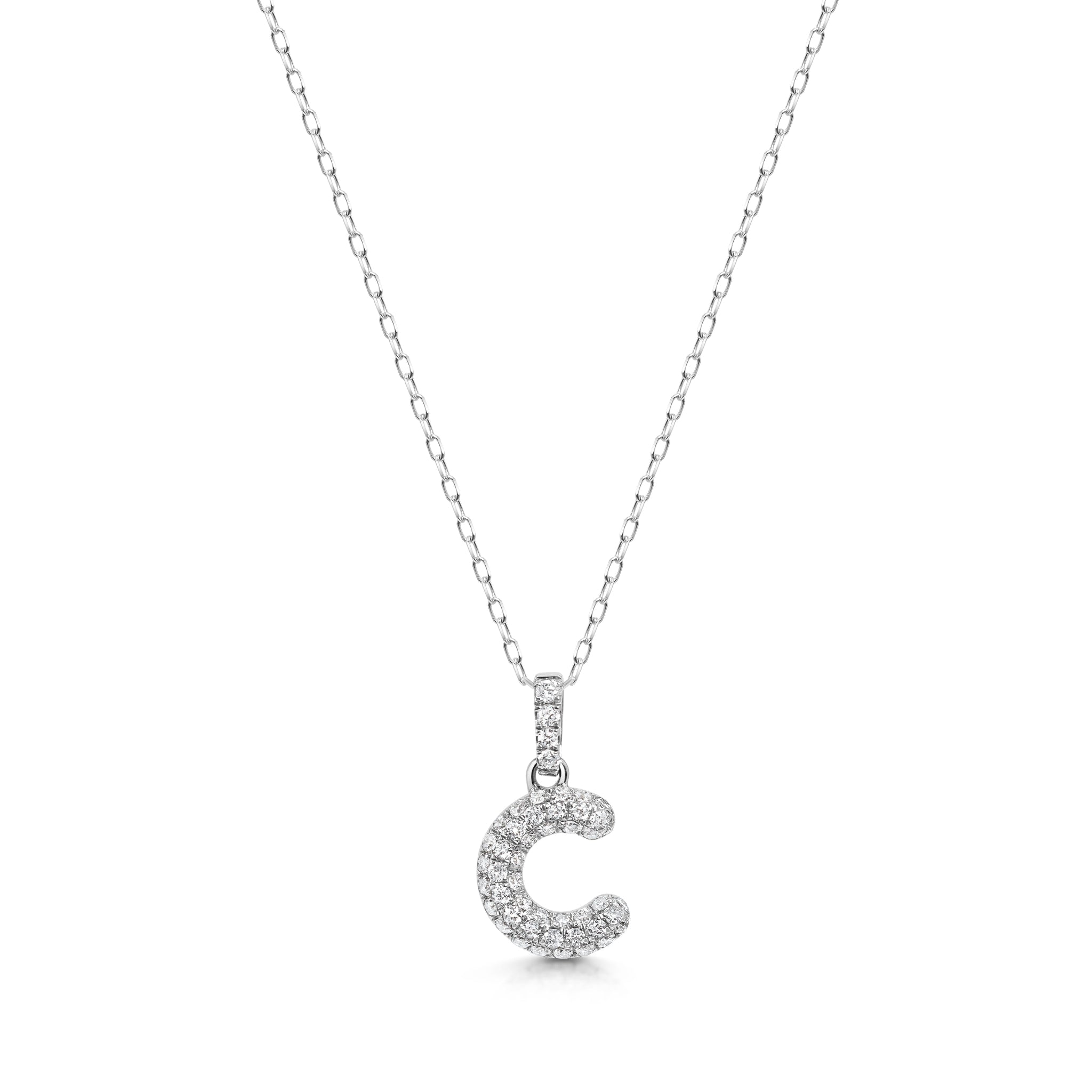 Initial Halskette aus 18k Weißgold mit Pavé Diamanten in Buchstabe C für Damen