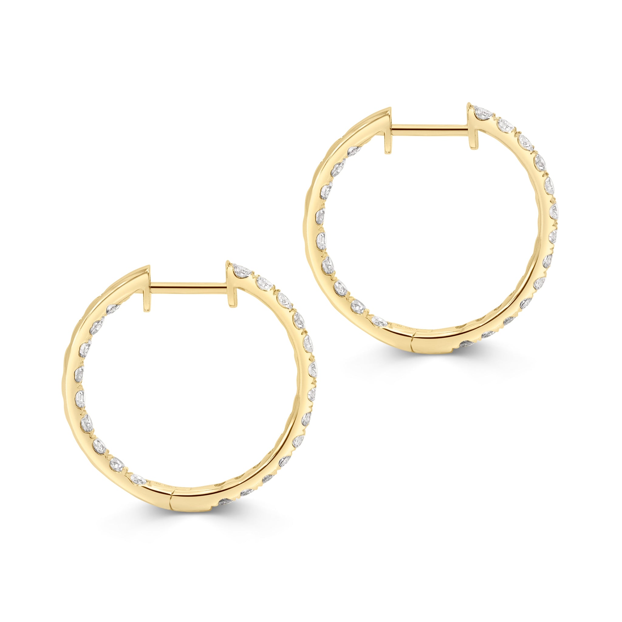 Paar Gelbgold-Creolen in Seitenansicht aus 18 Karat mit 1,00 ct  Diamanten innen und außen - exklusive Premium-Creolen.